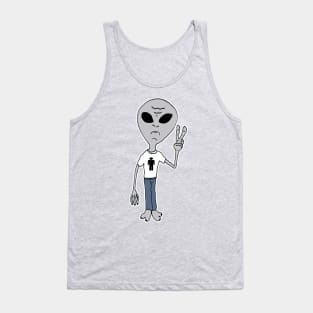 Friendly Funny Peace Alien Tank Top